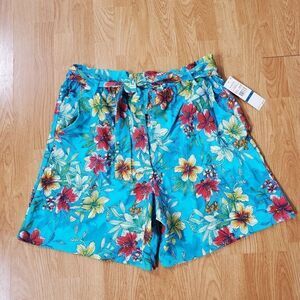 Ruby Rd. Tie-Waist Floral Pocket Shorts sz XL